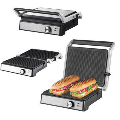 Grille électrique de 2200W Panini Maker réglable à température Sandwich Press Toaster ouvre à 180 degrés Grille de contact en acier inoxydable