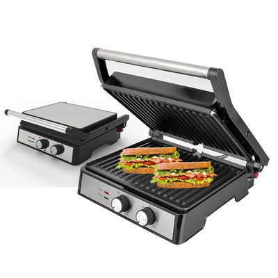 Grille électrique de 2200W Panini Maker réglable à température Sandwich Press Toaster ouvre à 180 degrés Grille de contact en acier inoxydable
