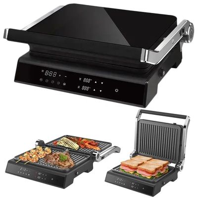 Grille électrique de 2200W Panini Maker réglable à température Sandwich Press Toaster ouvre à 180 degrés Grille de contact en acier inoxydable