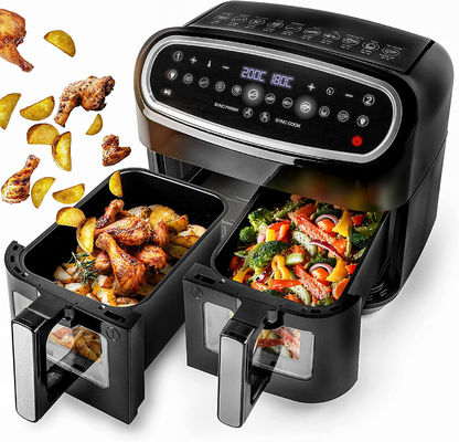 Friteuse à air double panier 9L avec fenêtre de verre 2600W Friteuse à air double zone numérique intelligente