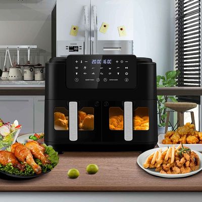 Friteuse à air double zone sans huile 9L grande pour la famille avec 2 tiroirs 10 préréglages 2400W faible teneur en matières grasses