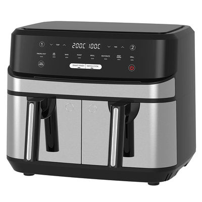 Friteuse à air double zone sans huile 9L grande pour la famille avec 2 tiroirs 10 préréglages 2400W faible teneur en matières grasses