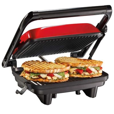 Appuie sur le bouton de contact Grill de presse électrique 2 tranches Mini Panini Auto avec une surface ultra antiadhésive