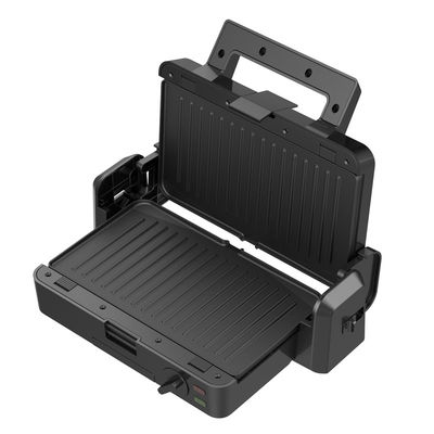 Grille à contact amovible de 1200W 3 plaques 105 180 degrés température ouverte régler le bouton électrique PTFE antiadhésif pour le barbecue domestique