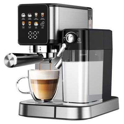 Machine à café à expresso en argent avec mousseuse manuelle pour le lait pour le latte cappuccino intégrée au broyeur
