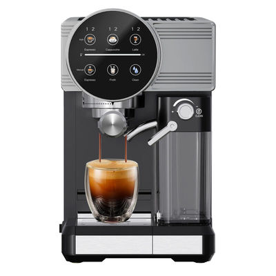 Machine à café à expresso en argent avec mousseuse manuelle pour le lait pour le latte cappuccino intégrée au broyeur