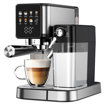 Machine à café à expresso en argent avec mousseuse manuelle pour le lait pour le latte cappuccino intégrée au broyeur