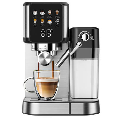 Machine à café à expresso en argent avec mousseuse manuelle pour le lait pour le latte cappuccino intégrée au broyeur