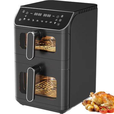 Appareil électrique à double empilement à friture à air non collant 6l + 6l revêtement chauffage haut-bas pliable affichage LCD