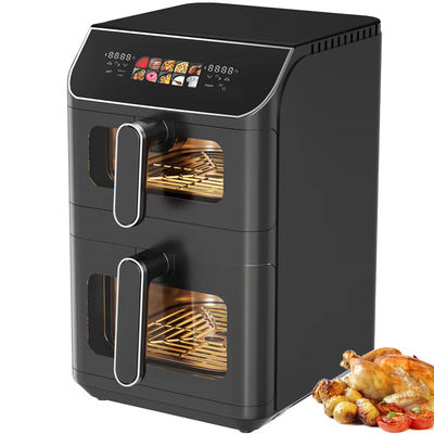 Appareil électrique à double empilement à friture à air non collant 6l + 6l revêtement chauffage haut-bas pliable affichage LCD