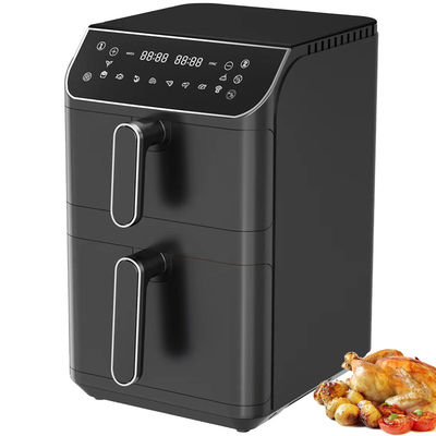 Appareil électrique à double empilement à friture à air non collant 6l + 6l revêtement chauffage haut-bas pliable affichage LCD