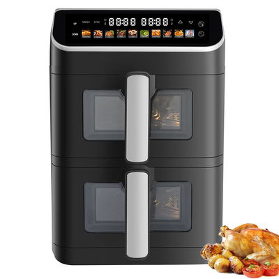 Appareil électrique à double empilement à friture à air non collant 6l + 6l revêtement chauffage haut-bas pliable affichage LCD