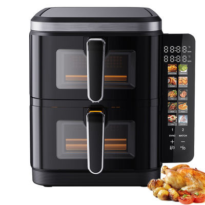 6l + 6l Friture à air double pile 2800w revêtement antiadhésif Controle numérique carré moderne Affichage pliable à LED Menu électrique