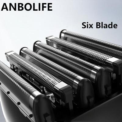 ANBOLIFE 6 lame rasoir électrique avec aspiration magnétique et batterie au lithium 900mAh - IPX7 rasoir imperméable pour homme
