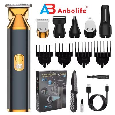 Tondeuse à cheveux électrique multifonction 6 en 1 avec étanchéité IPX7 et 1,5h de temps de charge pour le toilettage masculin
