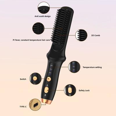Brosse lissante à cheveux sans fil rechargeable par USB avec une puissance de 38W et un temps de charge de 1 à 3 heures pour un coiffage facile