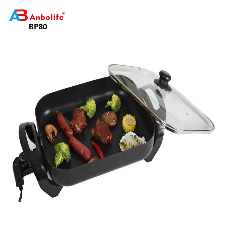 Skillet électrique par Culina 18/10 en acier inoxydable, intérieur antiadhésif, avec couvercle en verre 12 pouces Ptfe rond sans pfoa