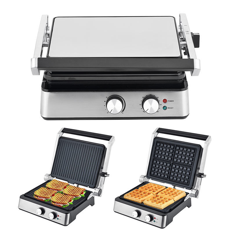 Grille électrique à 4 tranches avec plaques amovibles fabricant de gaufres Sandwich Panini Press Grille à contact 2200W plaques interchangeables