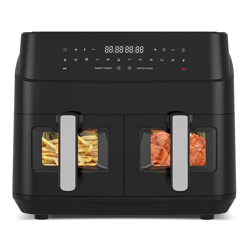 Friteuse à air double panier 9L avec fenêtre de verre 2600W Friteuse à air double zone numérique intelligente