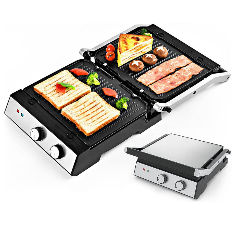 Grill électrique Panini à barbecue à 4 tranches avec réglage de la température et de l'heure