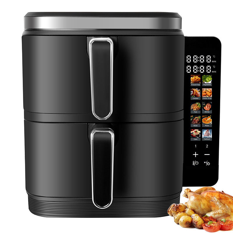 Appareil électrique à double empilement à friture à air non collant 6l + 6l revêtement chauffage haut-bas pliable affichage LCD