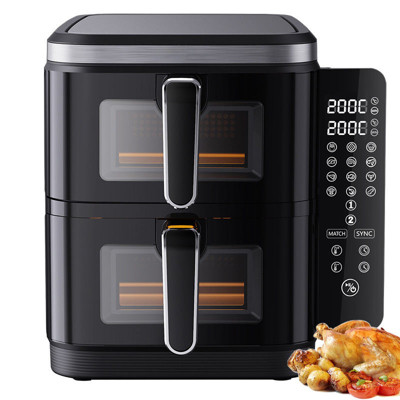 6l + 6l Friture à air double pile 2800w revêtement antiadhésif Controle numérique carré moderne Affichage pliable à LED Menu électrique